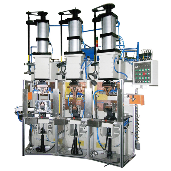 壓縮機(jī)銅管與殼體三工位中頻點(diǎn)焊機(jī)